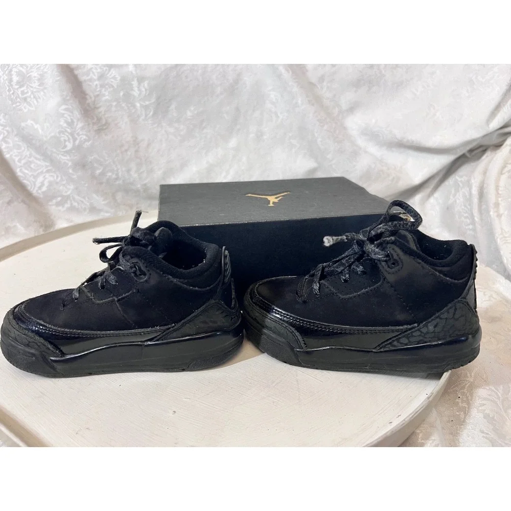 Nike Air Jordan 3 Retro TD Toddler Sneakers Triple Black 7C  in Box Mid